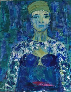 Mujer con sombrero verde