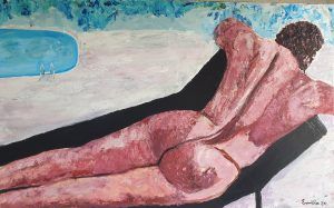 Desnudo en la piscina