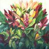 jardín crotons cuadro realizado en acrílico sus medidas 100x100 cms. obra original de la autora.